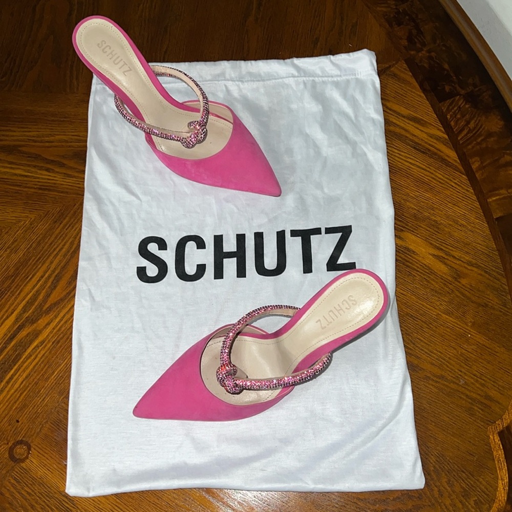Schutz Pink Pearl Leather Women's Mule Heels